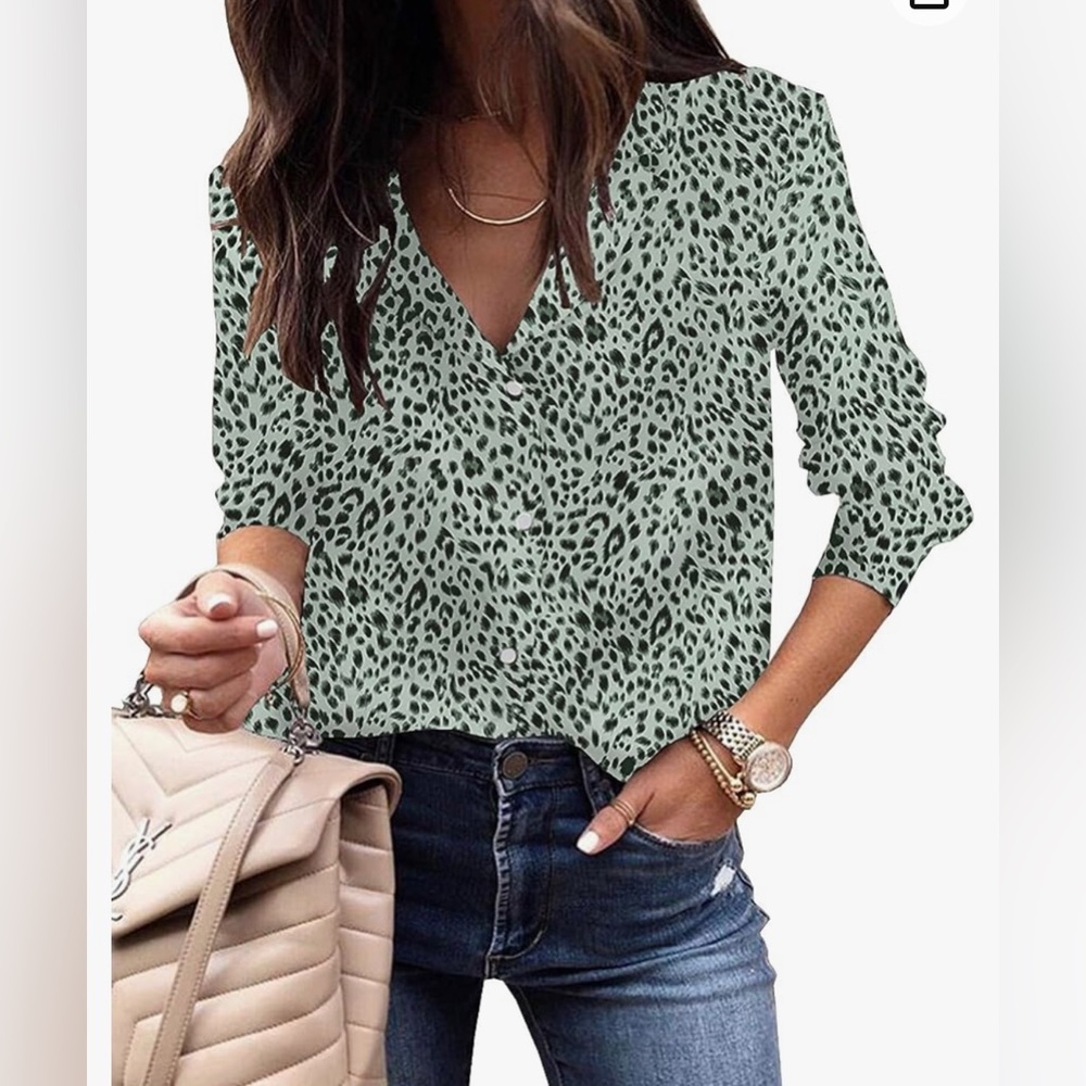 Ecowish Women’s Leopard Print Long sleeved Tunic Button Down